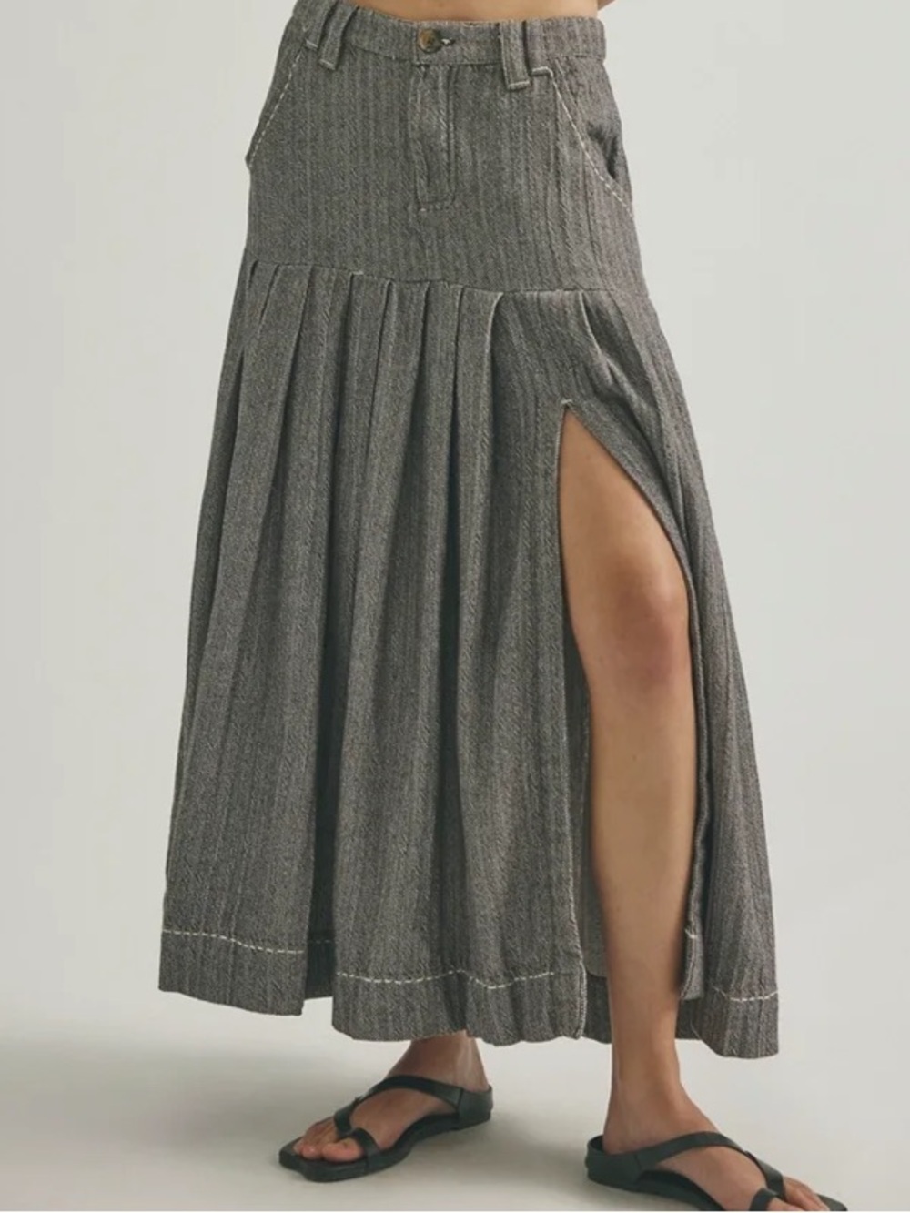 Free People Shale Combo Maxi Skirt in Gray